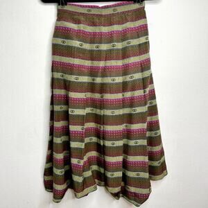 GUCCI Vintage 70's Silk Green Pink Pleated Stripe Midi Zip Side Pocket 40 / M /8